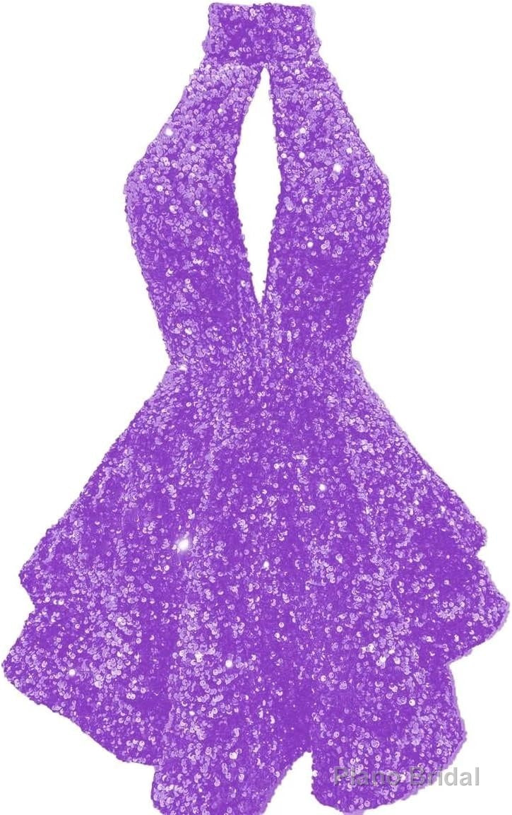 Halter Sequin Homecoming Dresses Short Sparkly Glitter Cutout Mini Backless Tight Bodycon Prom Cocktail Dresses for Women Main image