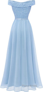Womens Lace Bridesmaid Dress A-Line Off Shoulder Floral Lace Chiffon Formal Prom Dresses