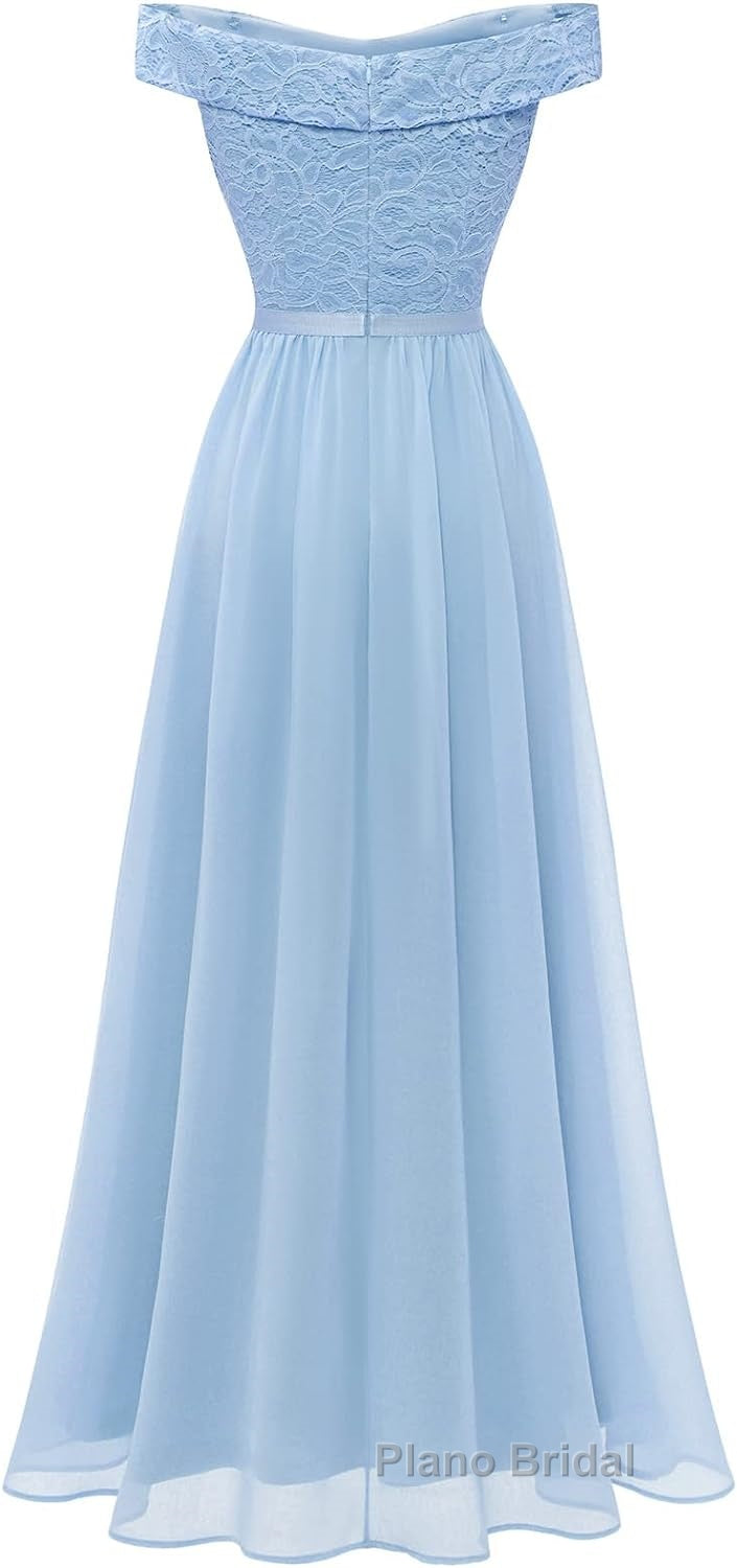 Womens Lace Bridesmaid Dress A-Line Off Shoulder Floral Lace Chiffon Formal Prom Dresses