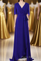 Royal Blue Chiffon Wrap Long Bridesmaid Dresses