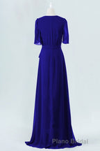 Royal Blue Chiffon Wrap Long Bridesmaid Dresses
