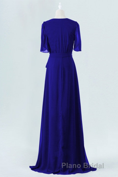 Royal Blue Chiffon Wrap Long Bridesmaid Dresses