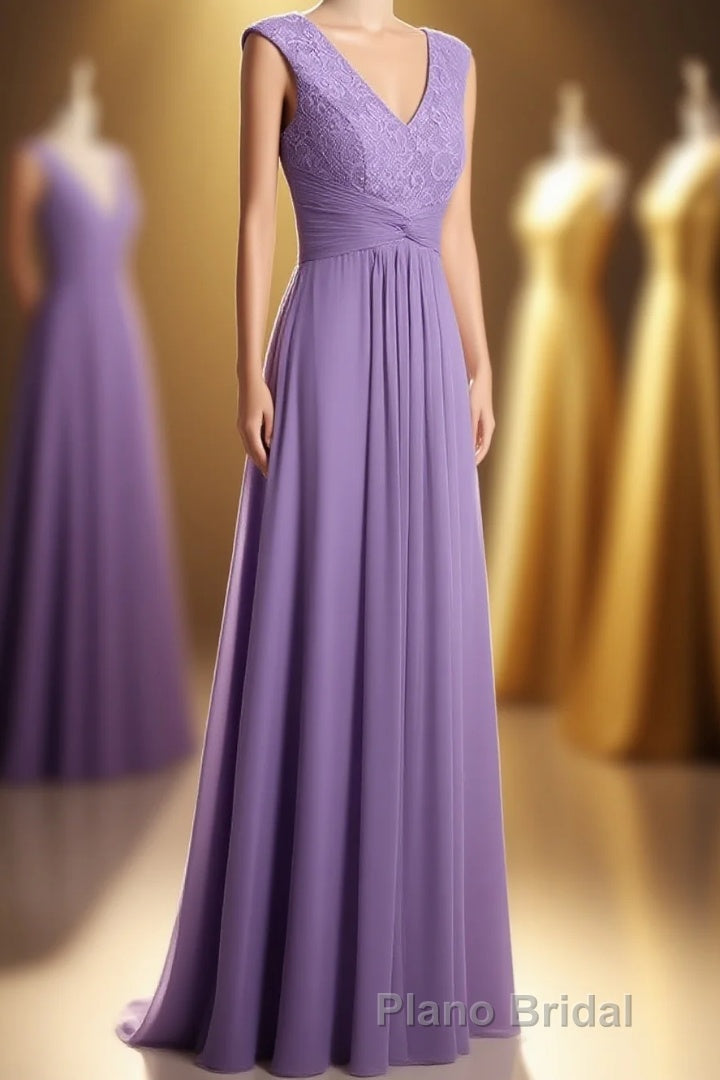 Lavender V-Neck Twist-Front A-Line Long Bridesmaid Dresses Main image