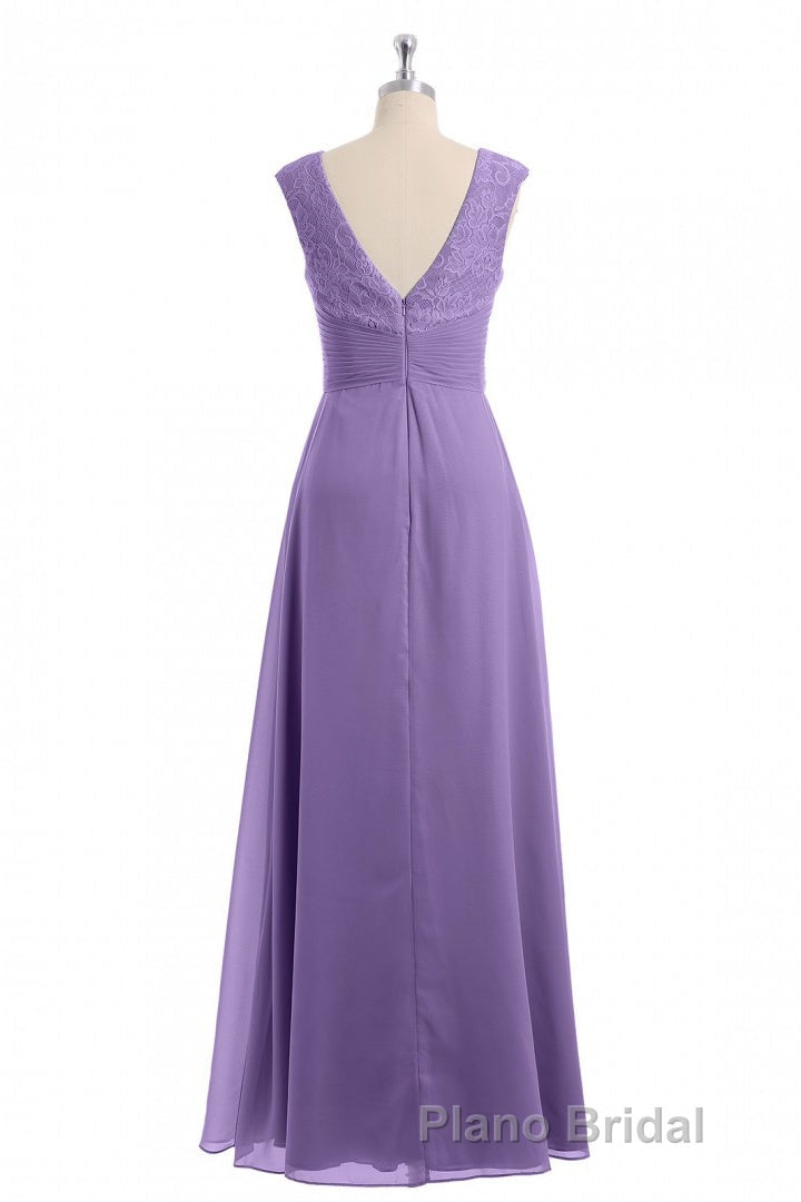 Lavender V-Neck Twist-Front A-Line Long Bridesmaid Dresses Secondary image