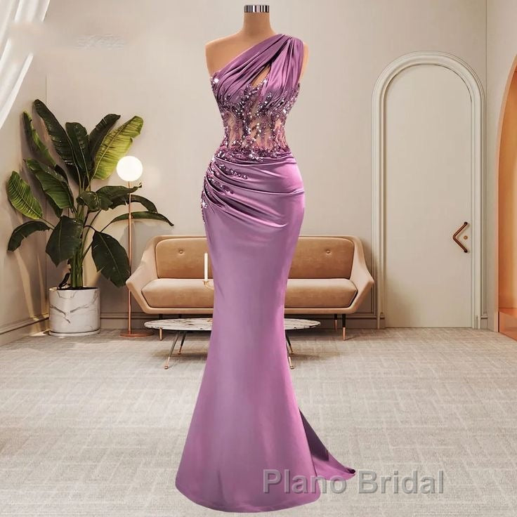 Lilac One Shoulder Mermaid Formal Prom Dress with Beads Secondary image