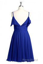 Royal Blue Spaghetti Straps Ruffled A-Line Short Bridesmaid Dresses