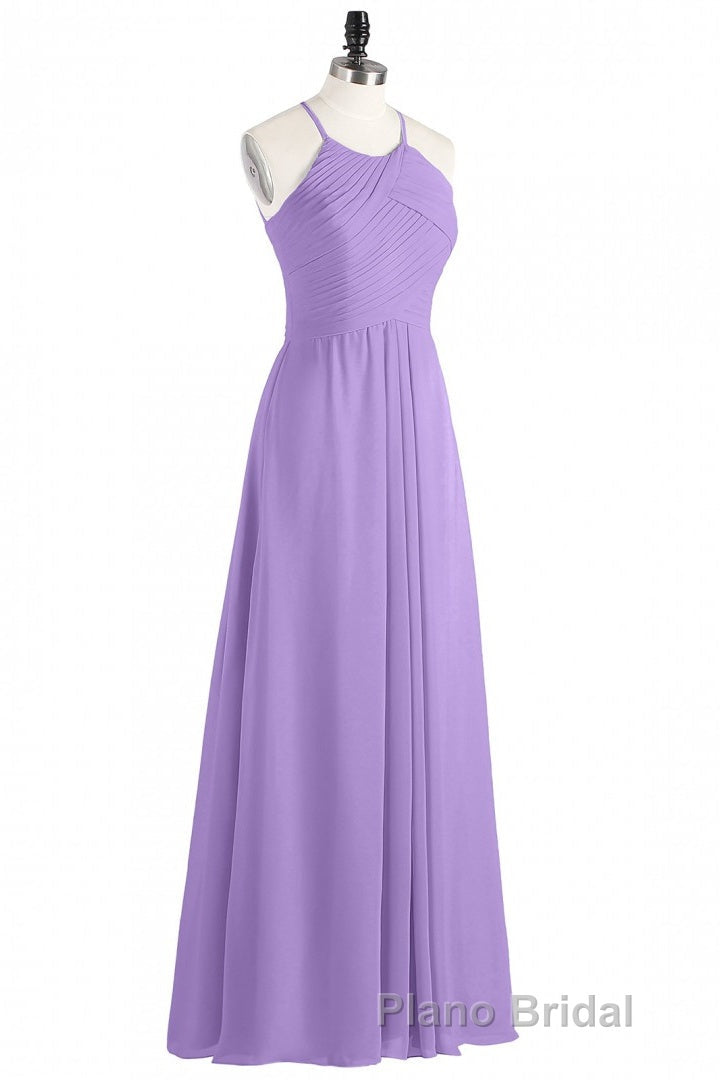 Sage Green Chiffon Halter Backless Long Bridesmaid Dresses