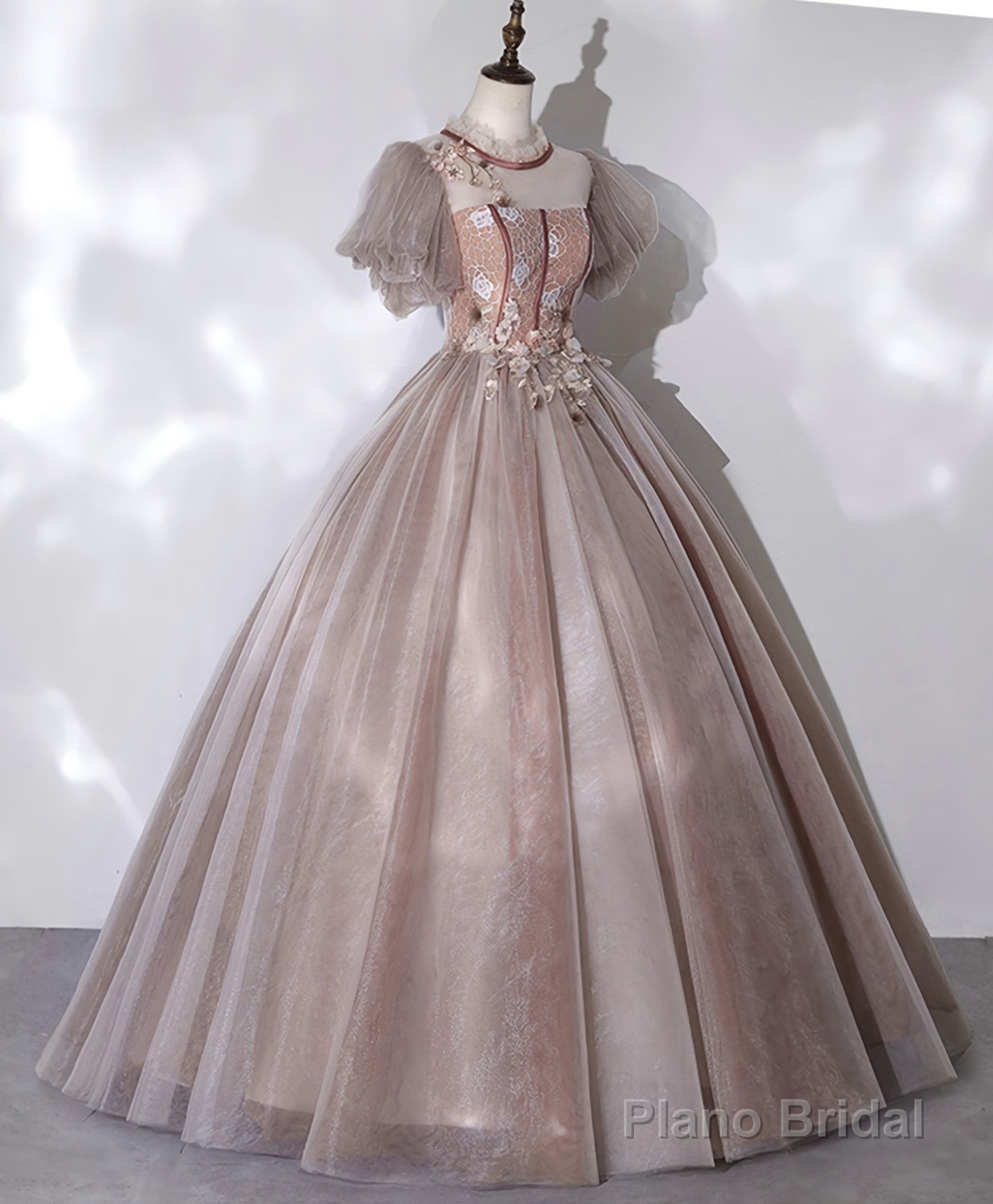 Pink Tulle Lace Long Prom Dress, Pink Lace Sweet 16 Dress, 1 Secondary image