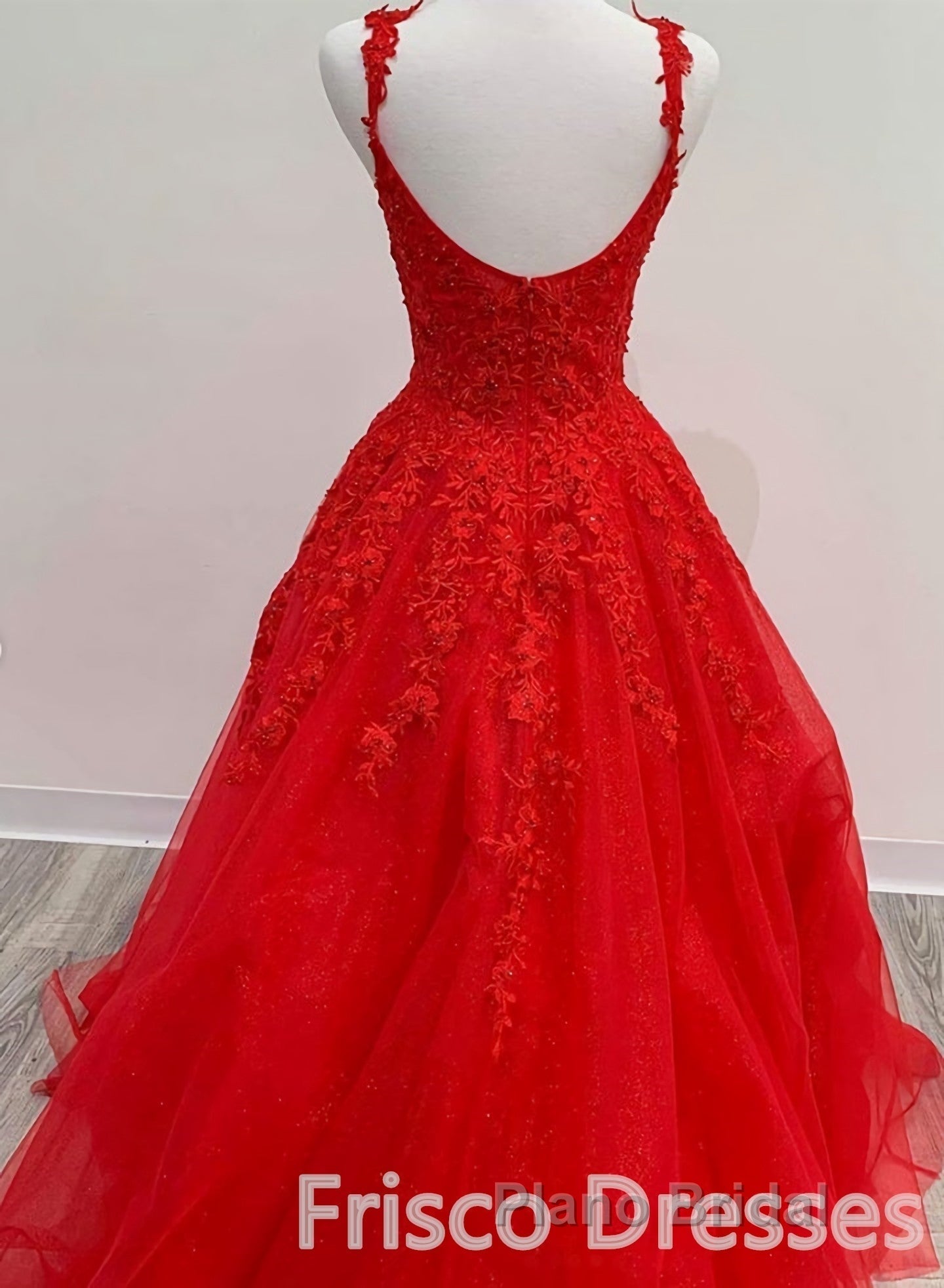 Red Tulle Lace A Line Formal Evening Dresses Appliques Long Formal Prom Dresses Secondary image