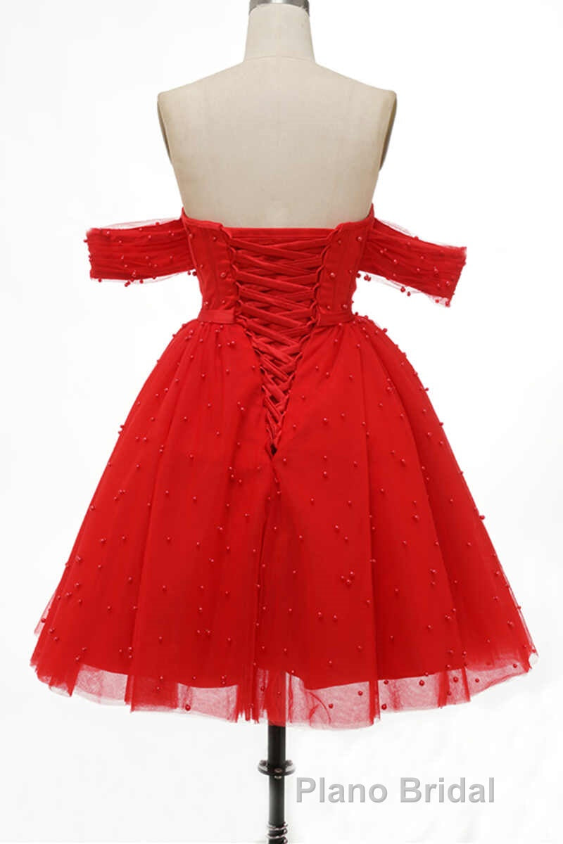 Red Off-the-Shoulder Bustier A-Line Short Homecoming Dresses