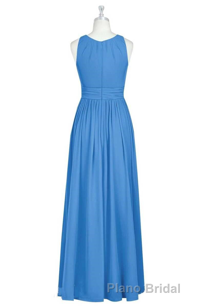 Brami Blue Chiffon Sleeveless Long Bridesmaid Dresses