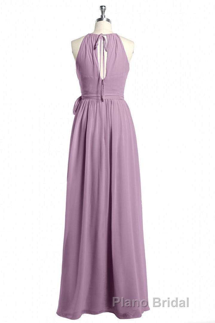 Dusty Purple Halter Keyhole Back Long Bridesmaid Dresses