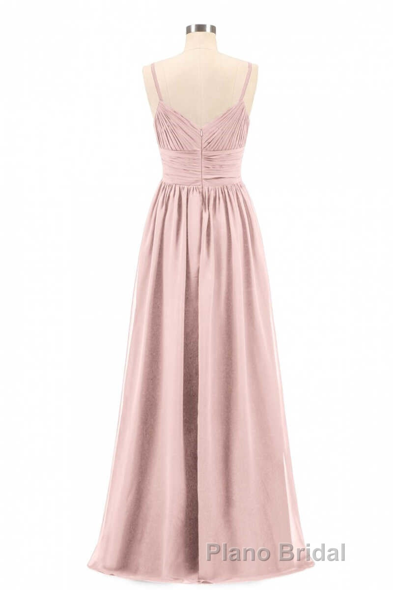 Dusty Pink Spaghetti Straps Banded Waist Long Bridesmaid Dresses Secondary image