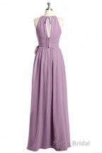 Dusty Purple Halter Keyhole Back Long Bridesmaid Dresses