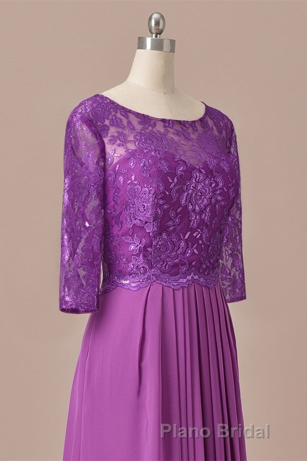 Purple Lace Round Neck Keyhole Back Long Mother of the Bride Dresses Secondary image