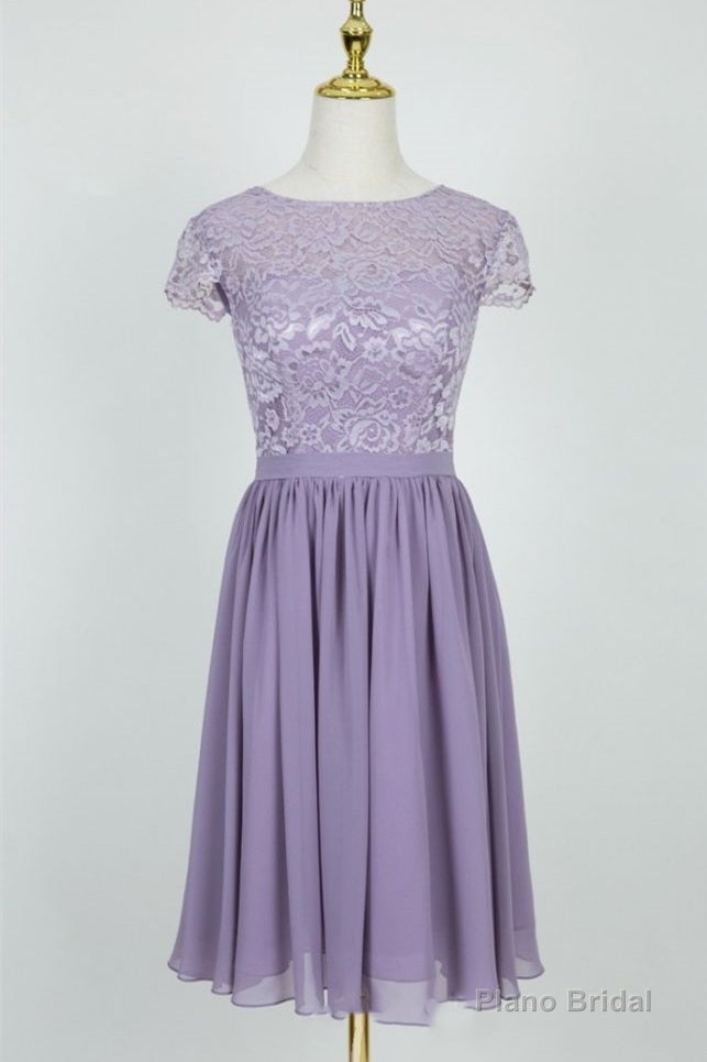 Cute Lace Crew Neck Lilac Bridesmaid Dress Main image