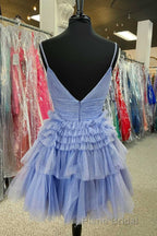 Multi-Tiered V-Neck Backless A-Line Short Party Dresses