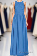 Brami Blue Chiffon Sleeveless Long Bridesmaid Dresses
