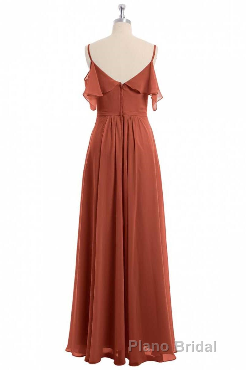 Rust Orange Straps Ruffled A-Line Bridesmaid Dresses
