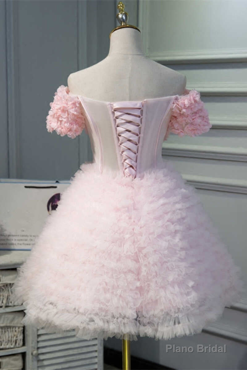 Pink Off-the-Shoulder Multi-tiered A-Line Homecoming Dress Secondary image