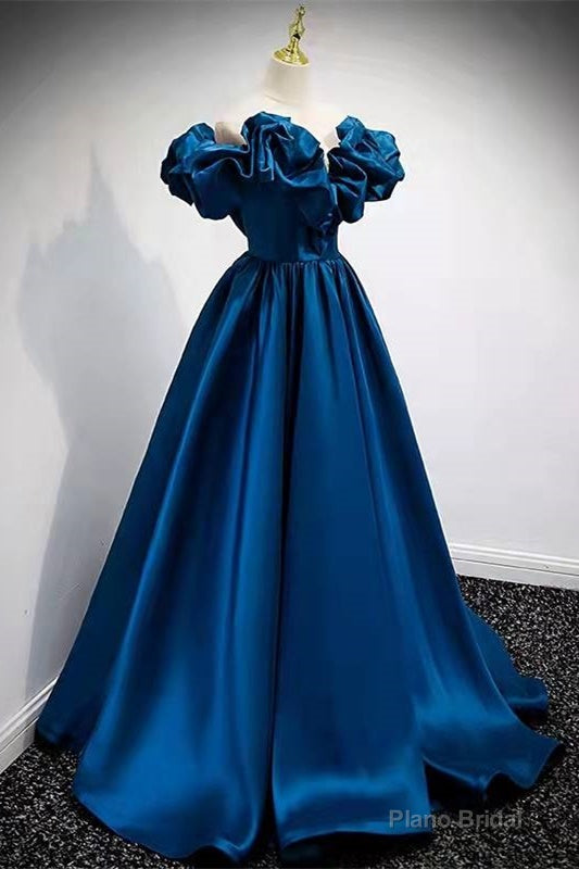 A-Line Dark Blue Off-the-Shoulder Stain Prom Gown Main image