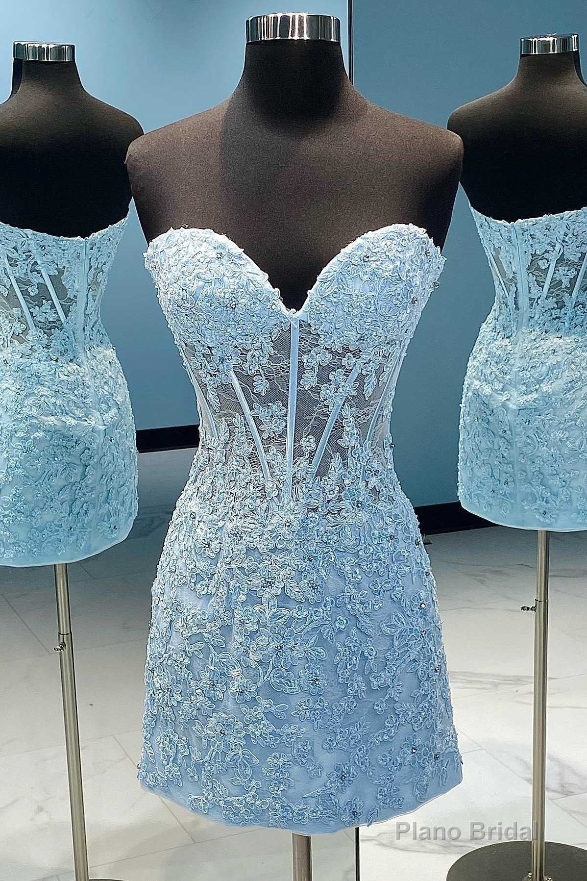Blue Appliques Strapless Short Party Dress Main image