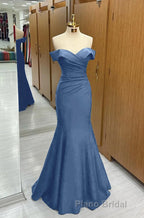 Long Navy Formal Prom Dresses Mermaid Off-the-Shoulder Sweetheart Sleeveless