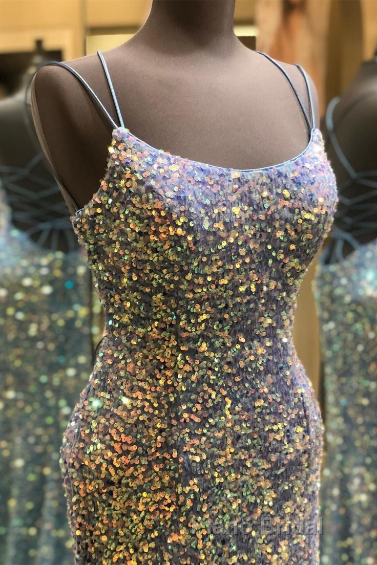 Double Straps Lace-Up Sequins Long Formal Prom Dress with Slit Secondary image