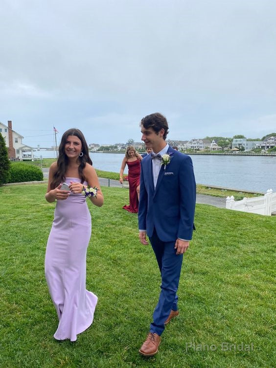 light purple prom dress strapless prom dress mermaid prom dress Main image