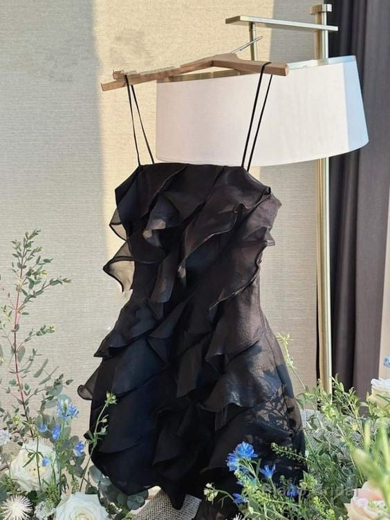 Black Spaghetti Straps Homecoming Dresses Short Prom Dress Main image