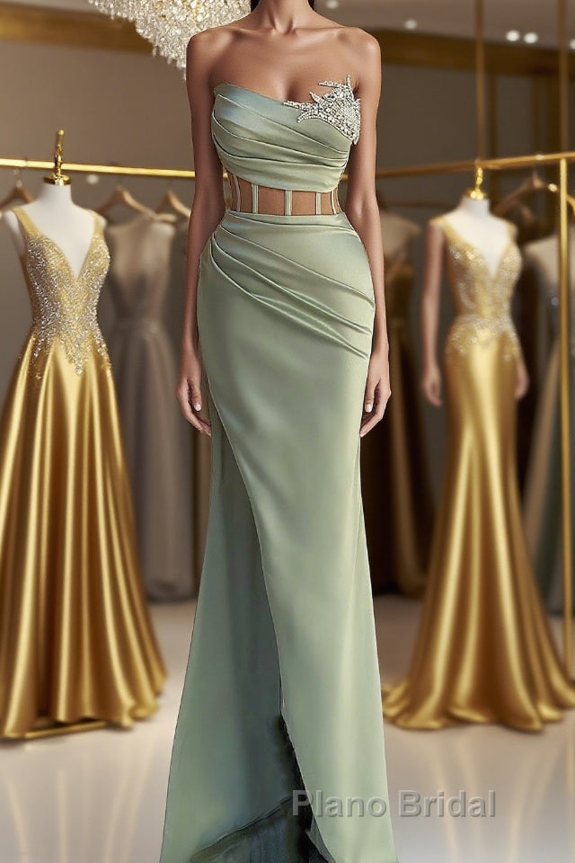 Off-the-Shoulder Mermaid Formal Prom Dress in Dusty Sage with Beads