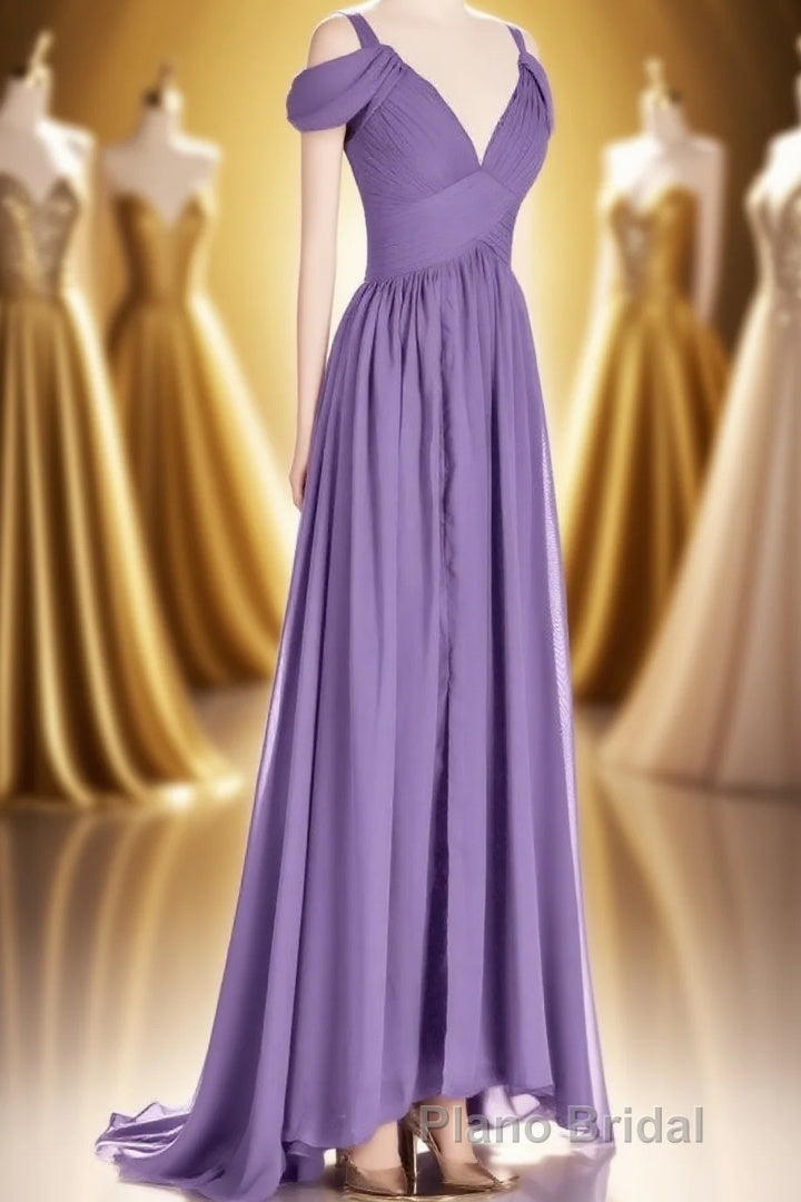Lavender Cold-Shoulder Banded Waist Long Bridesmaid Dresses Main image