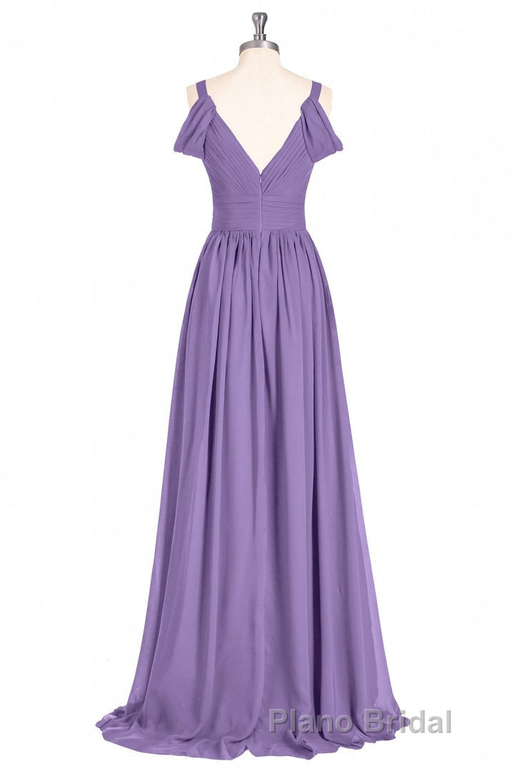 Lavender Cold-Shoulder Banded Waist Long Bridesmaid Dresses