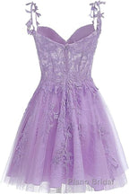 Lavender Tulle Lace Applique Homecoming Dresses, Floral Tulle Short Formal Prom Dresses