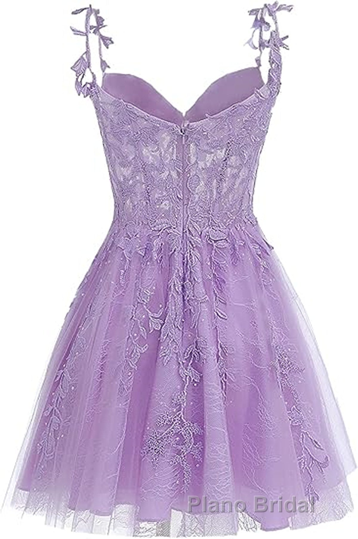 Lavender Tulle Lace Applique Homecoming Dresses, Floral Tulle Short Formal Prom Dresses