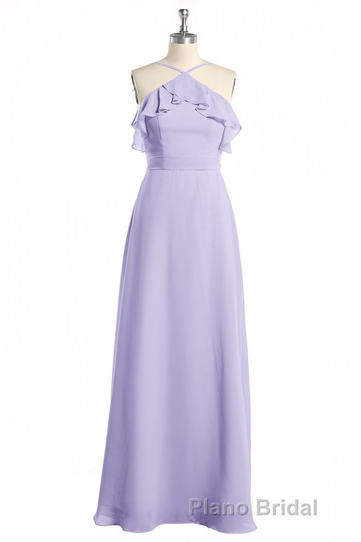 Lavender Halter Ruffled A-Line Long Bridesmaid Dresses