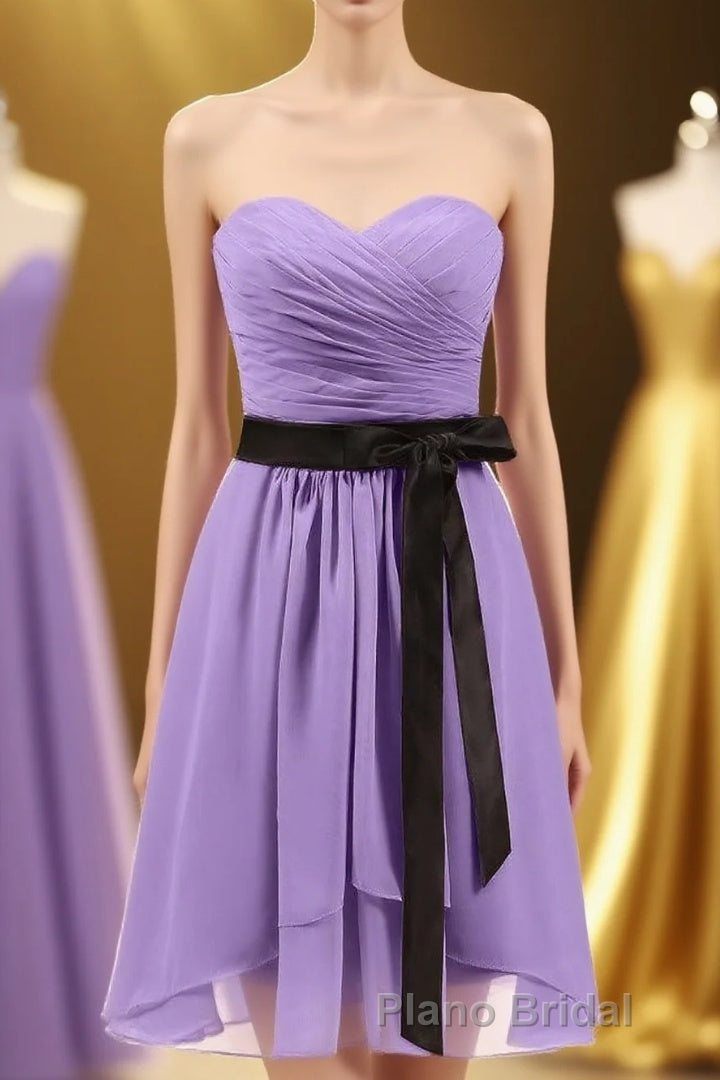 Lavender Strapless Tie-Side Short Bridesmaid Dresses Main image