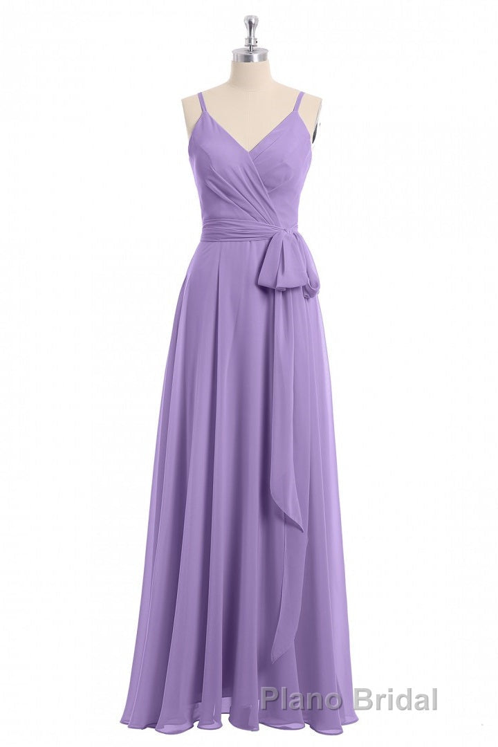 Lavender Spaghetti Straps Tie-Side Long Prom Dresses Secondary image