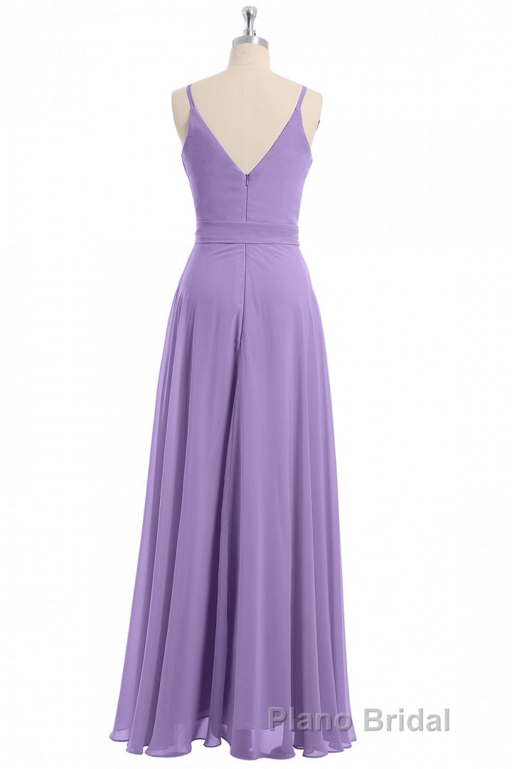 Lavender Spaghetti Straps Tie-Side Long Prom Dresses
