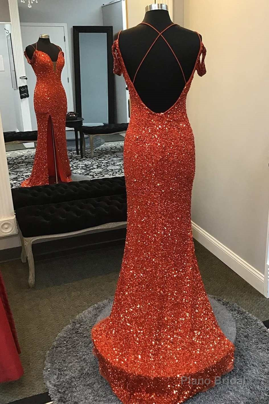 Red Sequin Off-the-Shoulder Mermaid Long Prom Dress with Slit Secondary image
