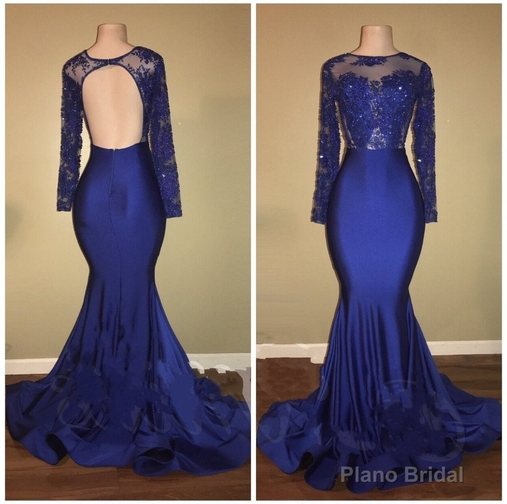2025 Charming Royal Blue Long Sleeve Mermaid Prom Dresses Main image