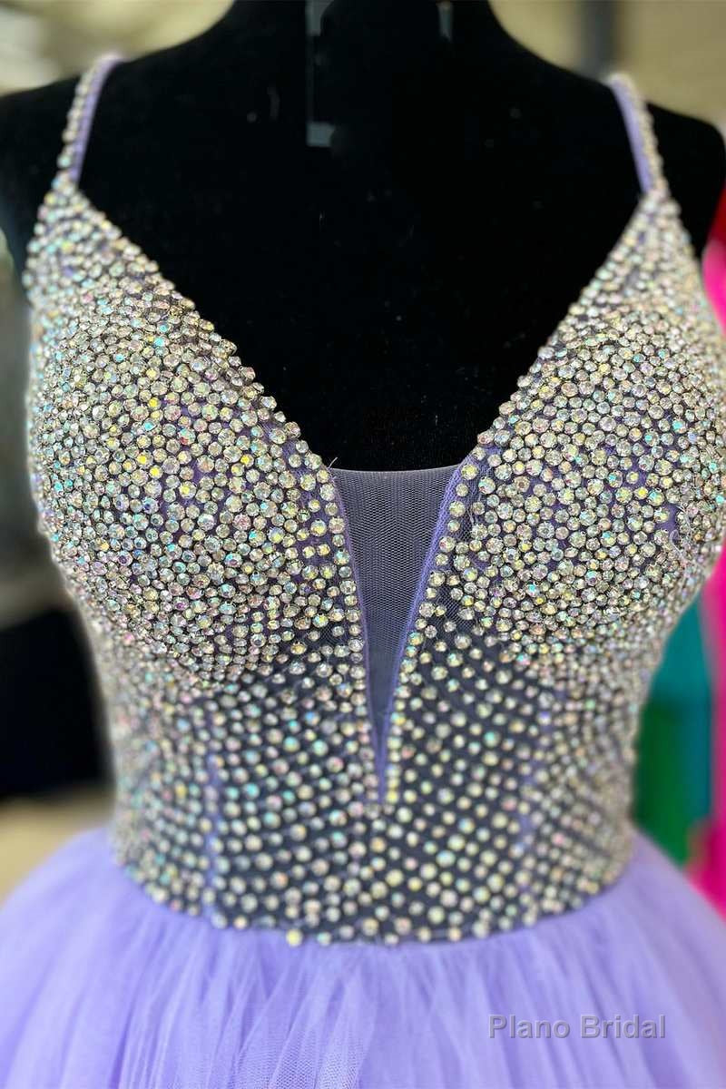 High-Low Lavender Beaded Multi-Tiered Prom Dress Secondary image