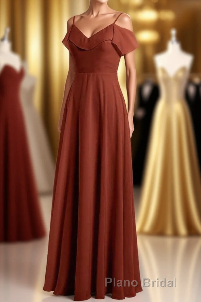 Rust Orange Chiffon Straps Ruffled A-Line Bridesmaid Dresses Main image