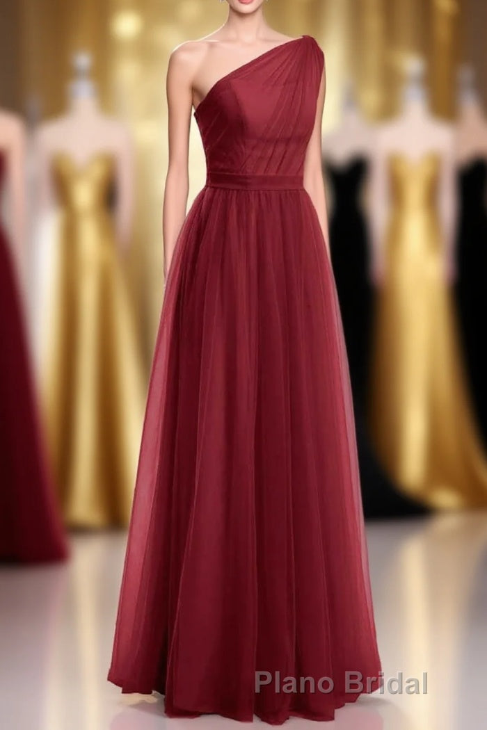 Wine Red Tulle One-Shoulder A-Line Bridesmaid Dresses Main image