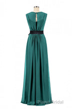 Hunter Green Crew Neck Belted Long Bridesmaid Dresses