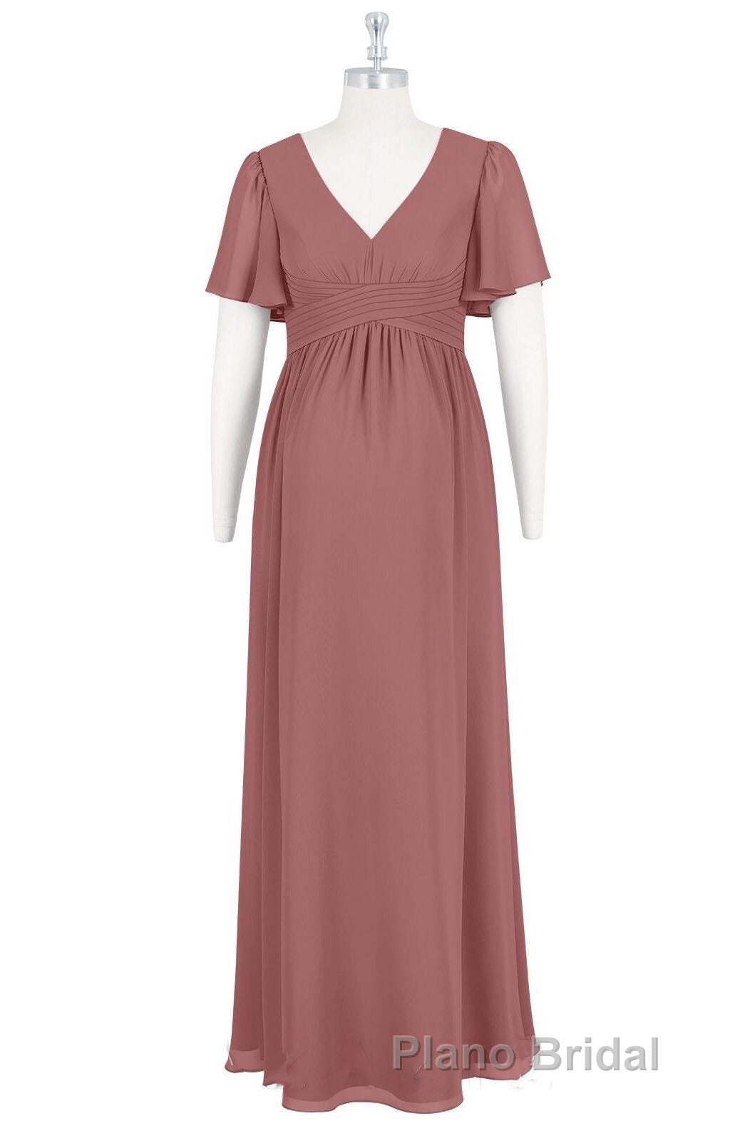 Brown V-Neck High-Waist Long Maternity Bridesmaid Dresses Secondary image