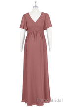 Brown V-Neck High-Waist Long Maternity Bridesmaid Dresses