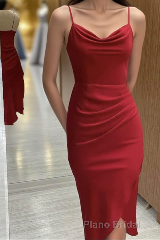 Red Cowl Neck Spaghetti Straps Bodycon Prom Dresses Main image