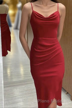 Red Cowl Neck Spaghetti Straps Bodycon Prom Dresses