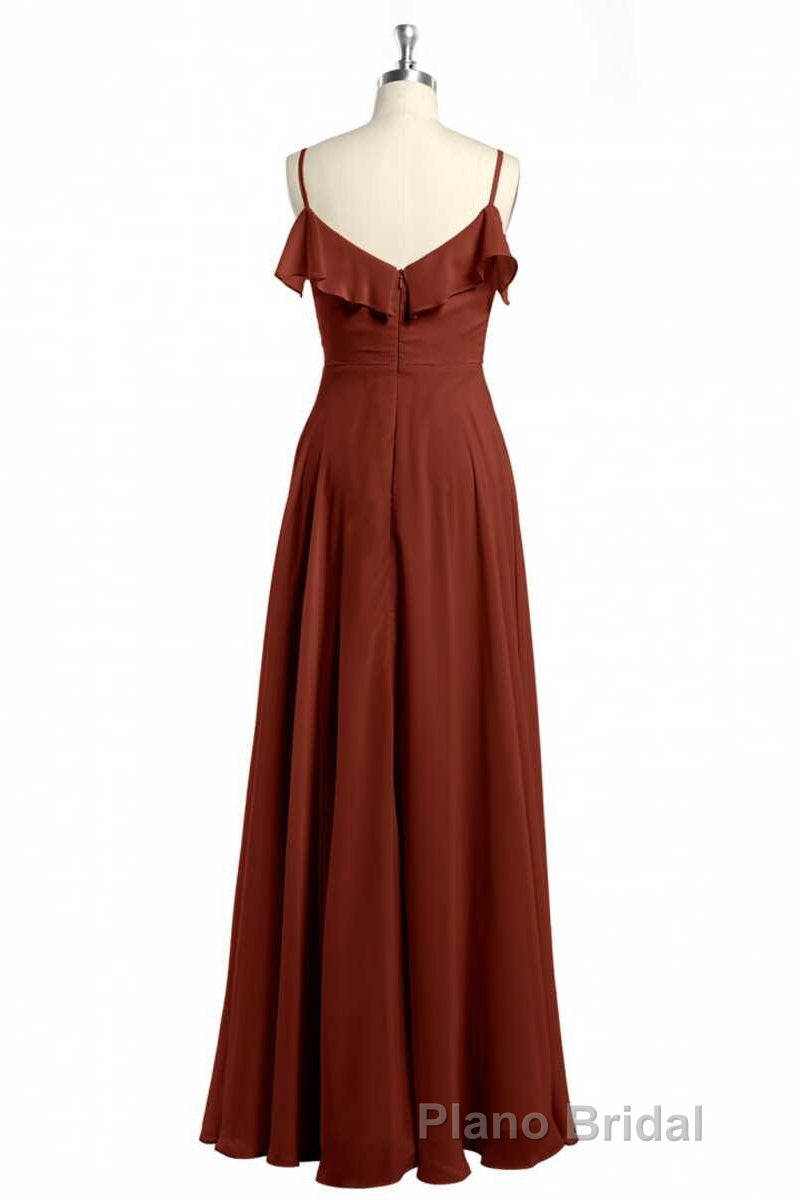 Rust Orange Chiffon Straps Ruffled A-Line Bridesmaid Dresses